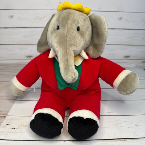 Vintage Gund Babar The Elephant Plush Toy In Red Suit & Yellow Crown 12" 1988 - Picture 1 of 7